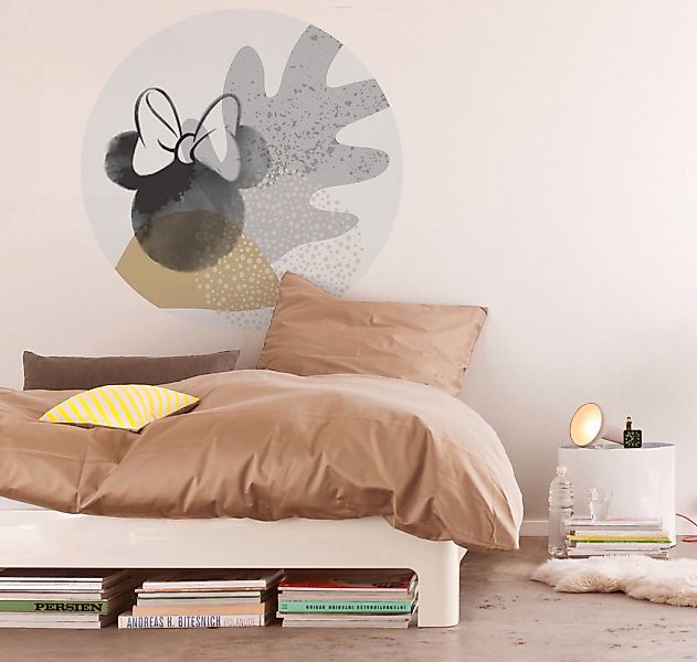 Disney Selbstklebende Runde Tapete Minnie Mouse Grau Schwarz und Gelb Ø 128 günstig online kaufen