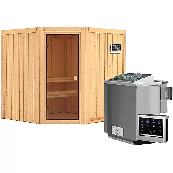 Karibu Sauna Kotka inkl. 9 kW Bio-Ofen mit ext. Strg., Glastür Bronziert günstig online kaufen