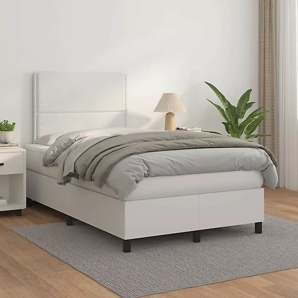 vidaXL Boxspringbett, Boxspringbett mit Matratze Weiß 120x200 cm Kunstleder günstig online kaufen