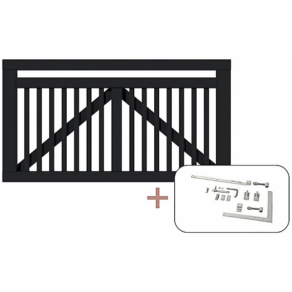 Plus Holz Einzeltor Linea Nadelholz Schwarz 150 cm x 80 cm günstig online kaufen
