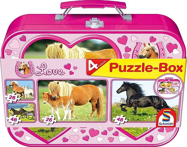 Schmidt Spiele Puzzle Puzzle Pferde Puzzle-Box Metallkoffer 55588, 26 Puzzl günstig online kaufen