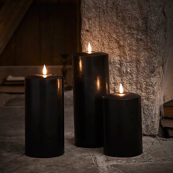 TruGlow® LED Kerzen Echtwachs Trio schwarz Ø 10cm günstig online kaufen