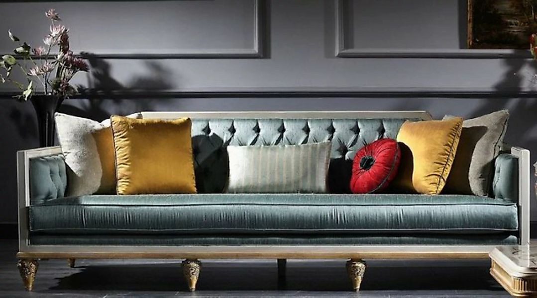 Casa Padrino Sofa Luxus Barock Sofa Türkis / Weiß / Gold 256 x 89 x H. 90 c günstig online kaufen
