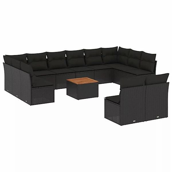 vidaXL 13-tlg Garten-Sofagarnitur mit Kissen Schwarz Poly Rattan Modell 58 günstig online kaufen