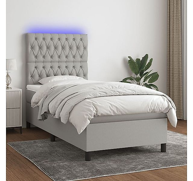 vidaXL Boxspringbett Boxspringbett mit Matratze LED Hellgrau 90x200 cm Stof günstig online kaufen