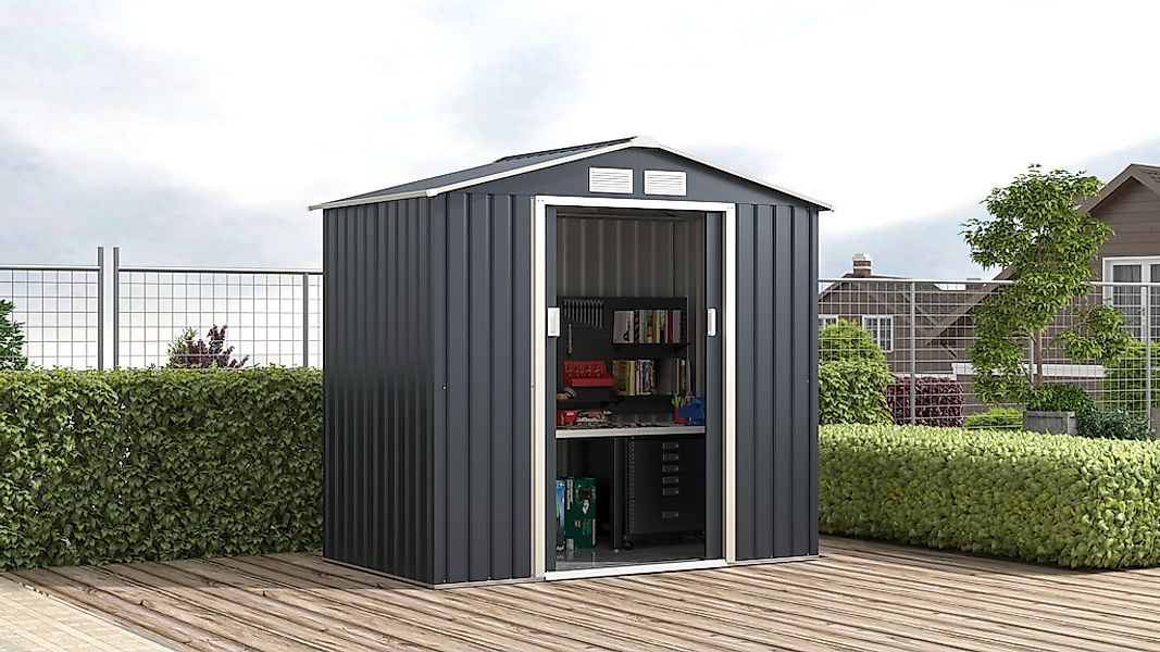 KONIFERA Gerätehaus "Metall-Geräteschuppen, inkl. Bodenrahmen", wetterfest günstig online kaufen