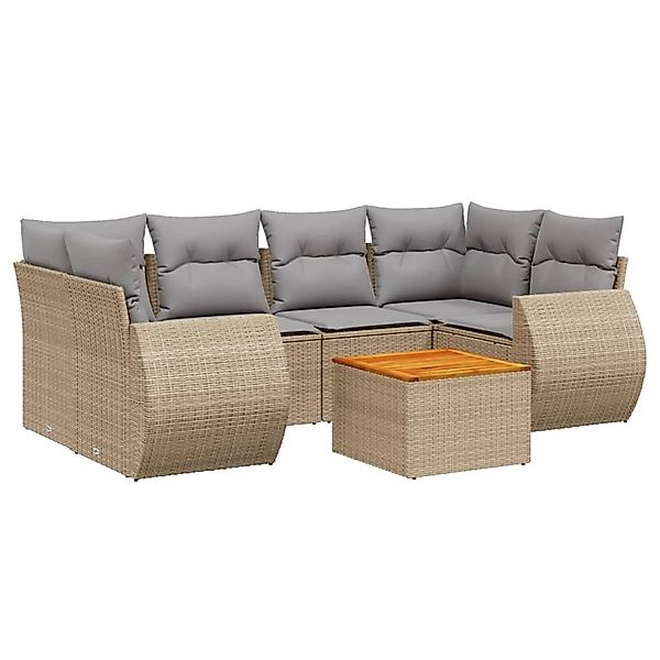 vidaXL 7-Tlg Garten-Sofagarnitur mit Kissen Beige Poly Rattan 3257235 günstig online kaufen