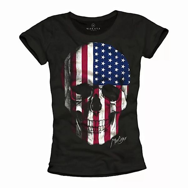 MAKAYA Print-Shirt Damen Totenkopf US Skull USA Fahne Amerika Flagge Frauen günstig online kaufen