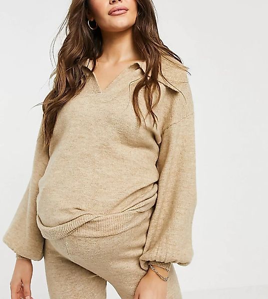 ASOS DESIGN Maternity – Pullover mit offenem Kragen in Hellbeige, Kombiteil günstig online kaufen