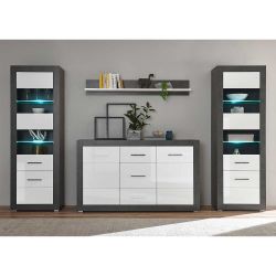 Wohnzimmer Anbauwand in Weiß Hochglanz und Beton Grau Sideboard (vierteilig günstig online kaufen