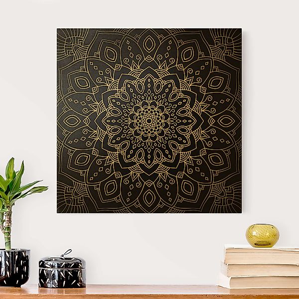 Leinwandbild Gold Mandala Blüte Muster silber schwarz günstig online kaufen