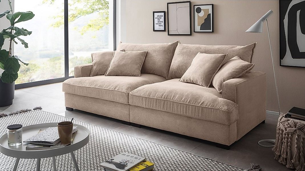 Massivart® Big-Sofa TRIBECCA Cord beige 242 cm / 4-Sitzer, Cordsofa / Nosag günstig online kaufen