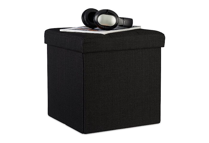relaxdays Stauraumhocker Faltbarer Sitzhocker mit Stauraum Leinen, schwarz günstig online kaufen