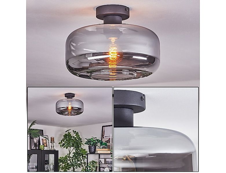 hofstein Deckenleuchte Deckenlampe aus Metall/Glas in Schwarz/Rauchfarben, günstig online kaufen