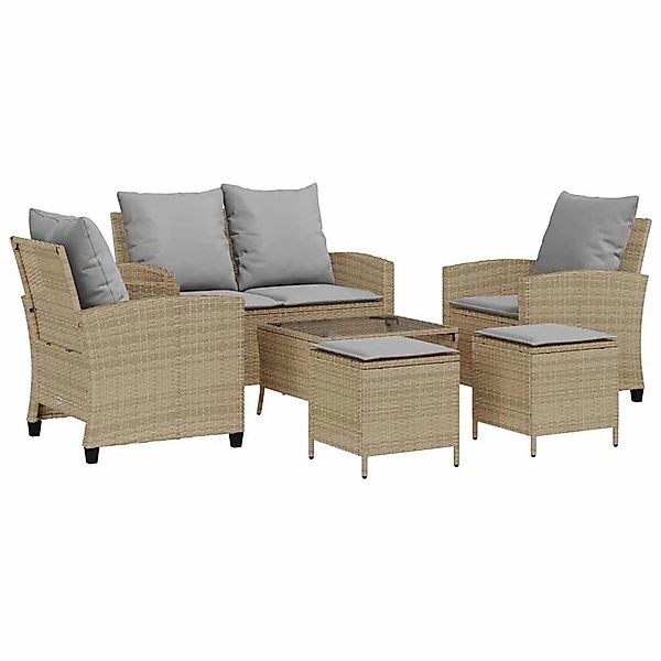 vidaXL 6-Tlg Garten-Sofagarnitur mit Kissen Beige Poly Rattan 3324580 günstig online kaufen