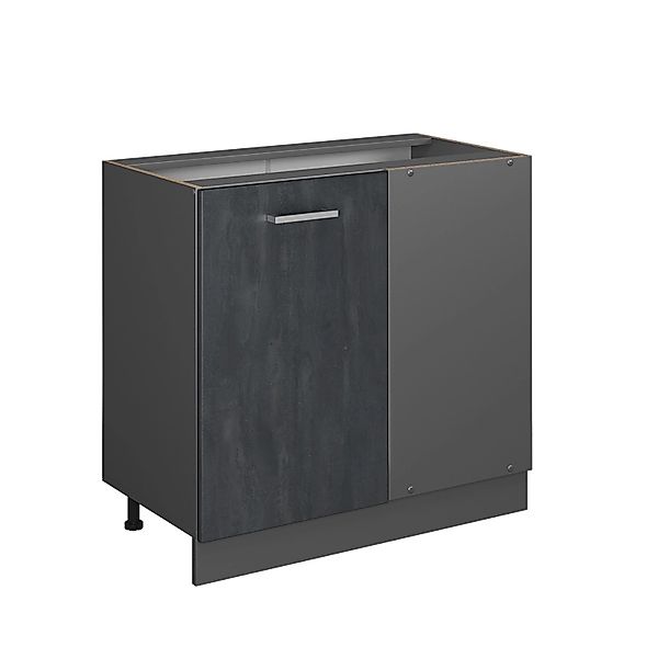 Vicco Eckunterschrank R-Line Schwarz Beton/Anthrazit 86 cm ohne Arbeitsplat günstig online kaufen