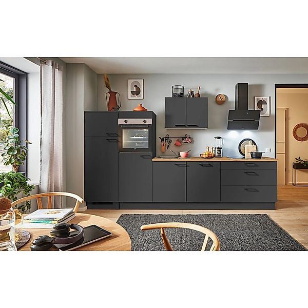 pino Küchenzeile 310 cm Grafit Anschlag,inks 2 Geräteschränke günstig online kaufen