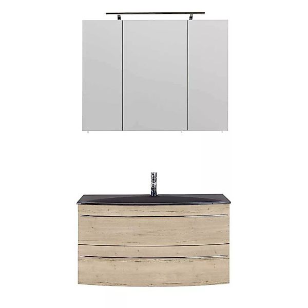 Waschplatz mit Spiegelschrank in Eiche Bianco Touchwood Made in Germany (zw günstig online kaufen