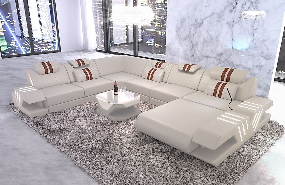 Sofa Dreams Wohnlandschaft Sofa Ledercouch Leder Venedig XXL U Form Lederso günstig online kaufen