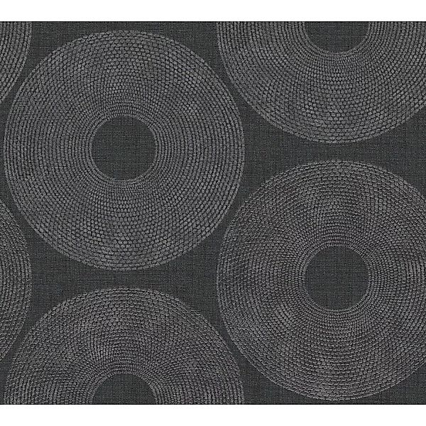 Bricoflor Ethno Tapete in Schwarz Silber Elegante Vliestapete mit Kreisen I günstig online kaufen