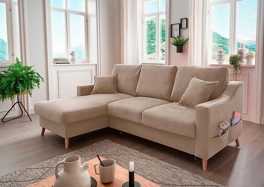 INOSIGN Ecksofa "Valentina L-Form", 2 Zierkissen, mit Seitentasche, auszieh günstig online kaufen