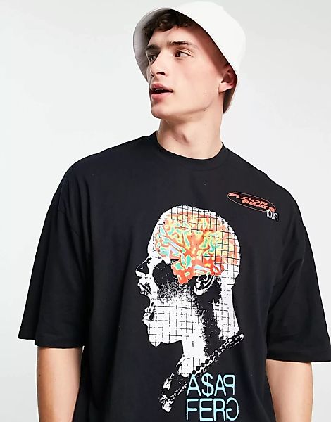 ASOS DESIGN – Oversize-T-Shirt in Schwarz mit ASAP Ferg-Prints, Kombiteil günstig online kaufen