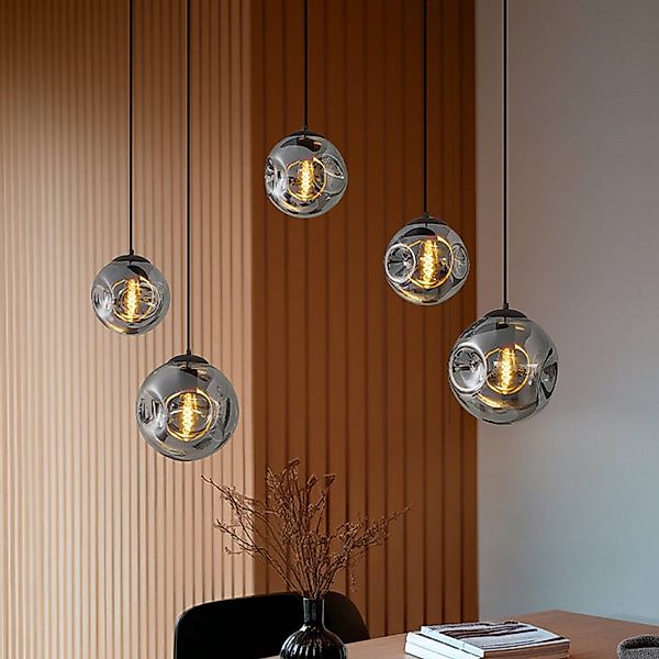 Lindby Hängeleuchte Valentina, Glas, rauchgrau, rund, 125cm günstig online kaufen