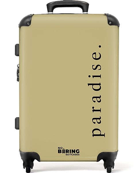 NoBoringSuitcases.com© Hartschalen-Trolley Grün mit Zitat 'Paradies' günstig online kaufen