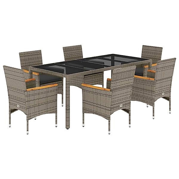 vidaXL 7-Tlg Garten-Essgruppe mit Kissen Grau Poly Rattan und Glas 3278655 günstig online kaufen
