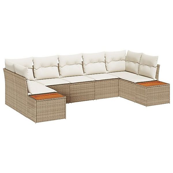 vidaXL Loungesofa 7-teiliges Gartensofa Set mit Kissen Beige Poly Rattan, 7 günstig online kaufen
