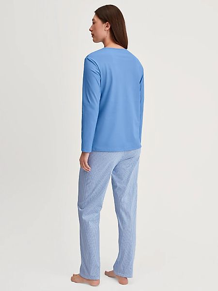CALIDA Schlafanzug "Lovely Nights", (2 tlg.), Oberteil uni, Hose gestreift, günstig online kaufen
