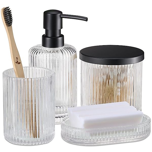 Navaris Badaccessoire-Set Badezimmer Set 4-teilig aus Glas - Badzubehör - B günstig online kaufen