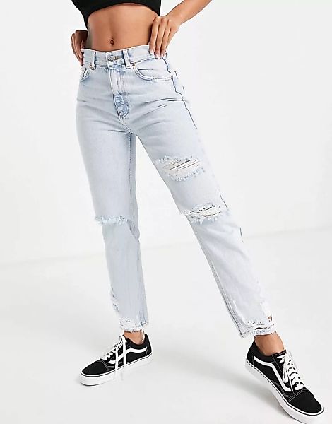 Pull&Bear – Zerrissene Jeans mit engem Schnitt in Hellblau günstig online kaufen