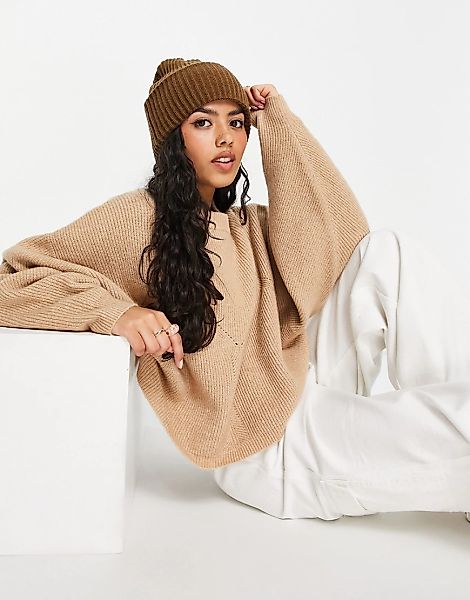 Miss Selfridge – Pullover in Camel mit langen Fledermausärmeln-Neutral günstig online kaufen