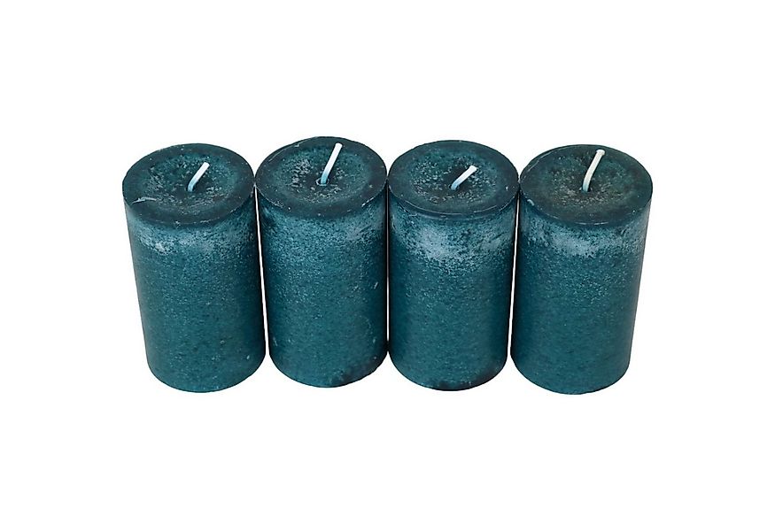 DekoTown Stumpenkerze 4 Stumpenkerzen, Petrol, 9x6 cm, DEKRA geprüft, Brenn günstig online kaufen
