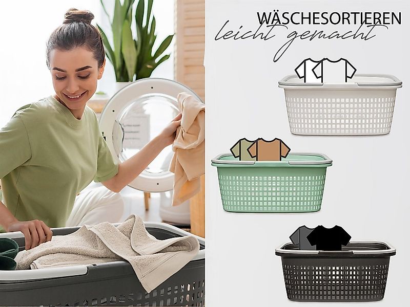 Hausfelder Wäschekorb Wäschewanne 58x37x25cm (Farbmix, 3 Körbe + 3 Wannen, günstig online kaufen