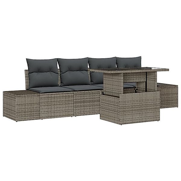 vidaXL Loungesofa 5-tlg. Garten-Sofagarnitur mit Kissen Grau Poly Rattan, 5 günstig online kaufen