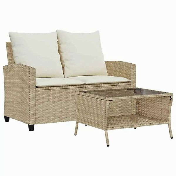 vidaXL Loungesofa Gartensofa 2-Sitzer mit Kissen & Tisch Hellgrau Poly Ratt günstig online kaufen