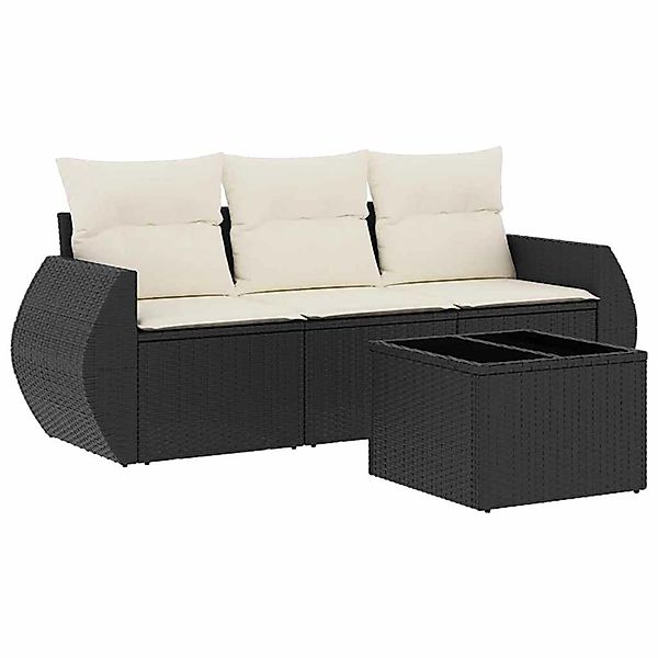 vidaXL 4-Tlg Garten-Sofagarnitur mit Kissen Schwarz Poly Rattan 3253403 günstig online kaufen
