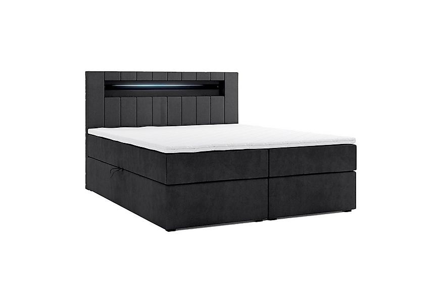 M-Punkt24 Boxspringbett Kuba (180 x 200 cm, Schwarz, LED Beleuchtung, VISCO günstig online kaufen