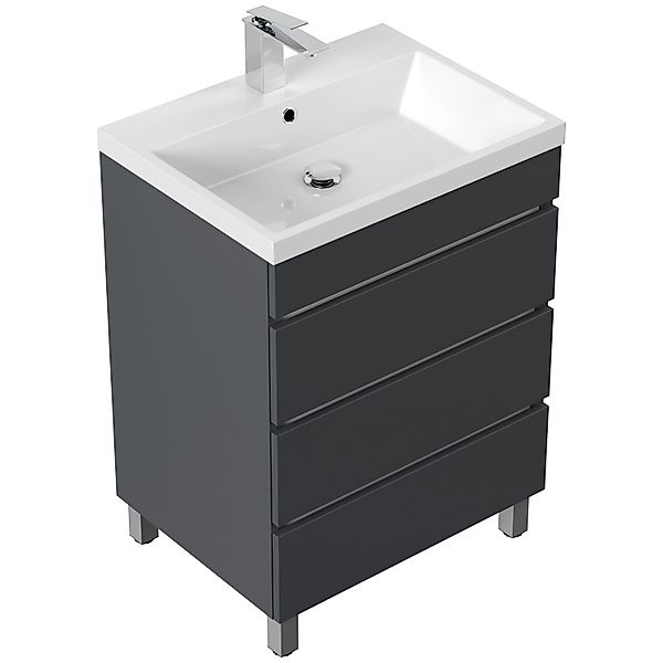 Posseik Stand-Badmöbel Fellini 60 mit 3 Grifflosen Schubladen Grafit günstig online kaufen