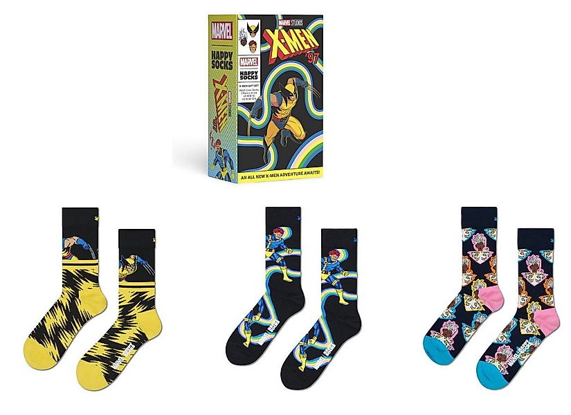 Happy Socks Socken Tagessocke Crew Marvel X-Men Geschenkbox gelb - 3 Paar günstig online kaufen
