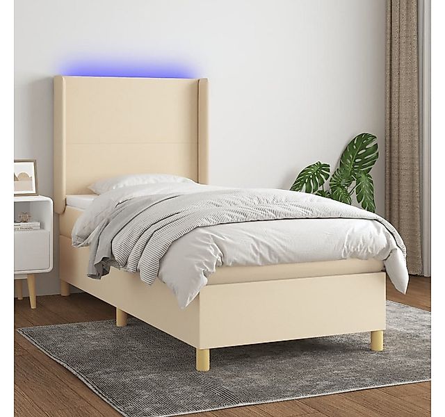 vidaXL Boxspringbett Boxspringbett mit Matratze LED Creme 90x200 cm Stoff B günstig online kaufen