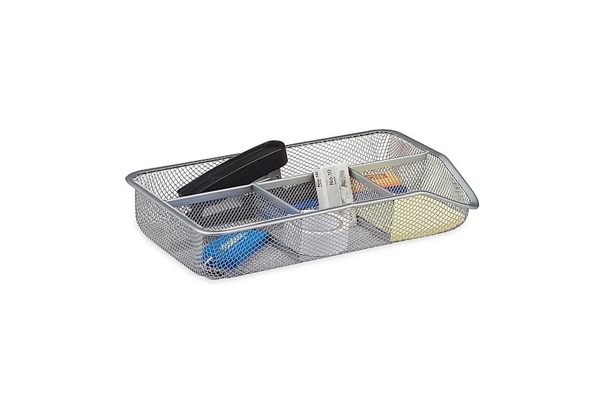 relaxdays Schreibtischaufsatz Schreibtischorganizer 4 Ablagen flach, silber günstig online kaufen