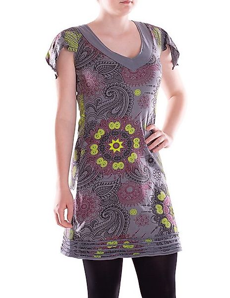 Vishes Minikleid Damen Mini-Kleid Baumwolle bedruckt V-Ausschnitt mit Cutwo günstig online kaufen