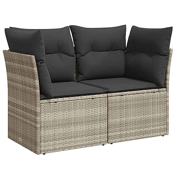 vidaXL Gartensofa mit Kissen 2-Sitzer Hellgrau Poly Rattan 366176 günstig online kaufen