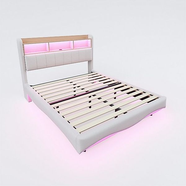 STILVORA Polsterbett 160×200 Jugendbett mit LED-Licht, USB,Bettgestell ohne günstig online kaufen