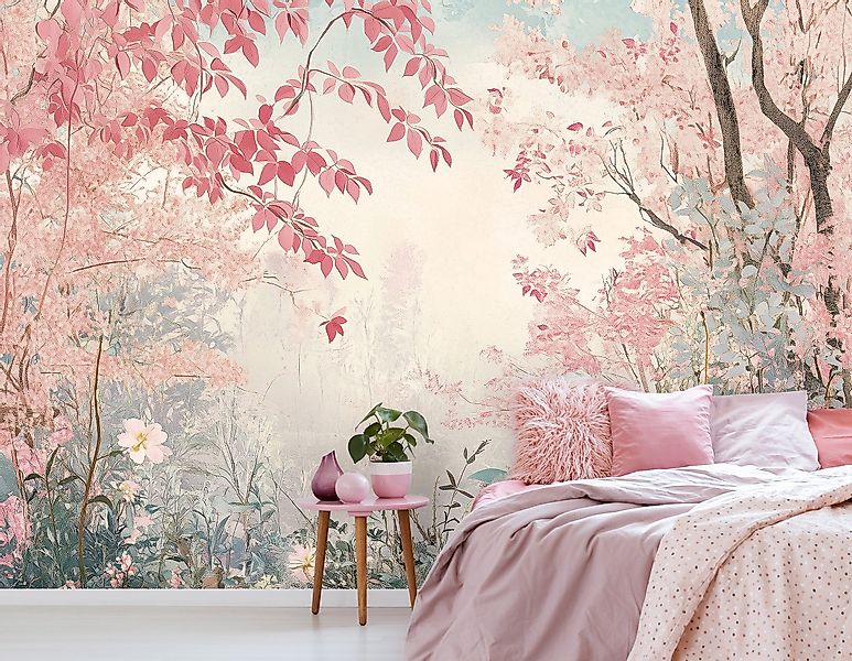 Wallarena Fototapete Wald Natur Rosa Vlies günstig online kaufen