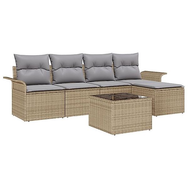 vidaXL Loungesofa 6-teiliges Garten Sofa Set mit Kissen Schwarz Poly Rattan günstig online kaufen