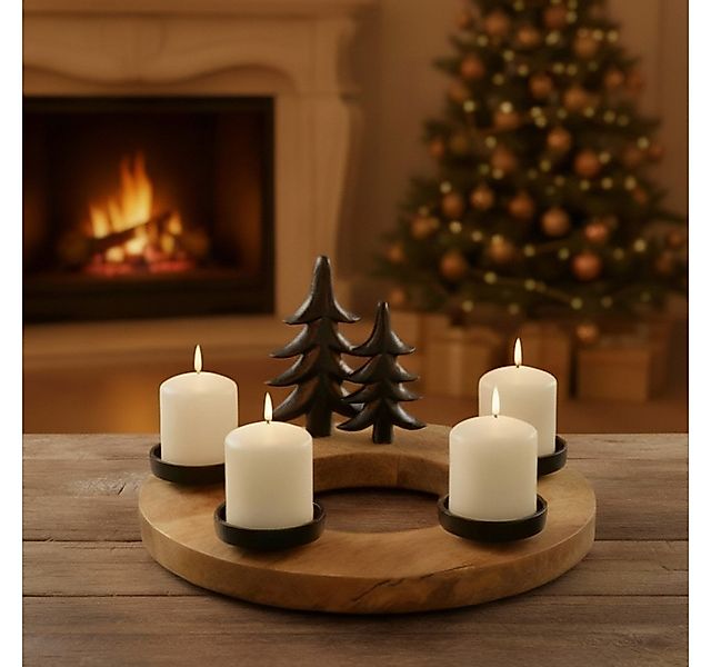 MF Adventskranz Teelichthalter Sorrest Holz Metall Adventskranz Rund Schwar günstig online kaufen